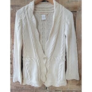 NORM THOMPSON Cable Knit Ramie Cotton Sweater Cardigan Beige sz S